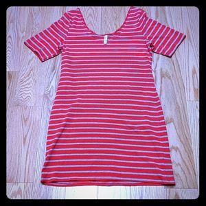 Red and grey striped sleep shirt